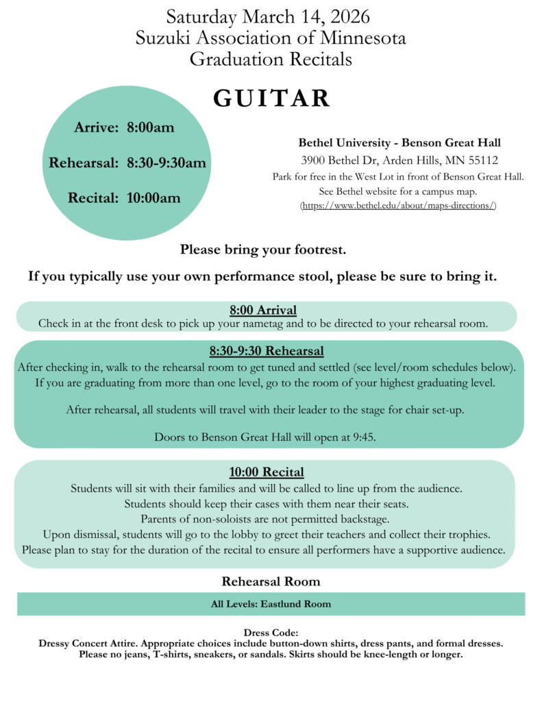 GUITAR – 2026 Suzuki Association of Minnesota Graduation Recitals