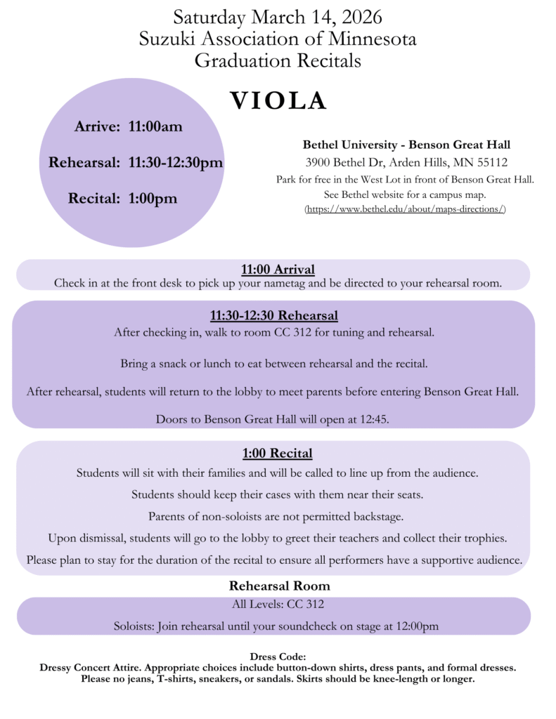 VIOLA – 2026 Suzuki Association of Minnesota Graduation Recitals