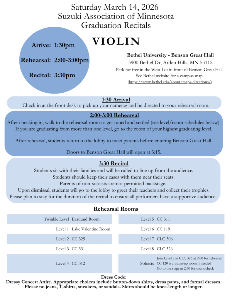 VIOLIN 2026 Suzuki Association of Minnesota Graduation Recitals